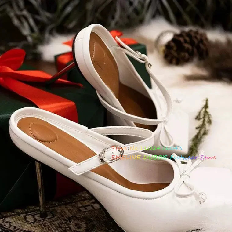 Elegant Women's Formal Shoes Square Toe Bow Tie High Heels Golden Elastic Strap Summer Vintage Mary Janes elegant Party Shoes