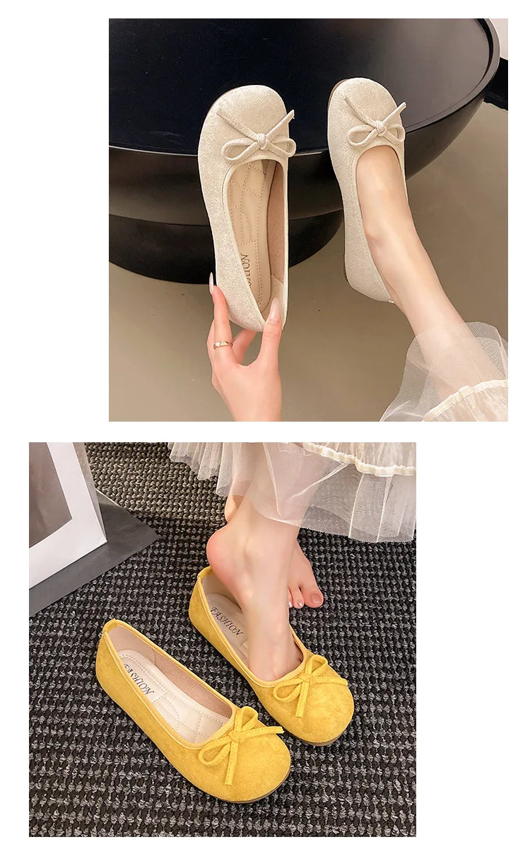 Frauen Ballett Flache Schuhe 2025 - Vier Jahreszeiten Komfortabel Anti Rutsch - Outdoor Casual Schuhe Fashion Schleifenknoten Retro Candy Farbe Damen Schuhe