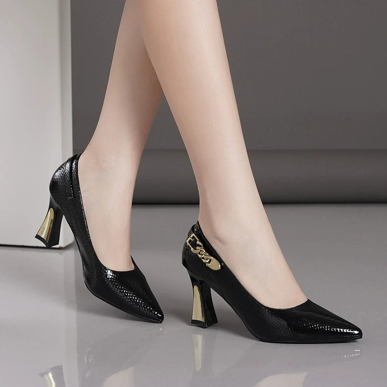 Elegant Women High Heels Shoes Pointed Toe Shallow Leather Shoes 2025 Trend Spring Fashion Pumps Dress Party Chaussures Ladies