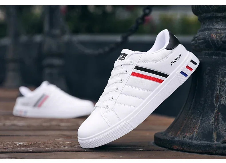 Men's Sneakers Breathable Mens Flat WhiteTennis Shoes Skateboard Shoes Casual Sports Shoes for Men Lightweight PU Leather