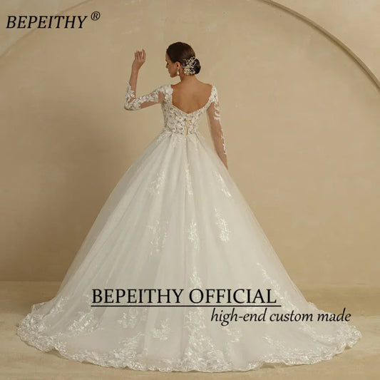 BEPEITHYCustomized Glitter Ball Gown Hochzeitskleid Full Sleeves For Women Bride 2022 Sweetheart Ruffle Skirt Shinny Bridal Dress - Golden Bridge Store