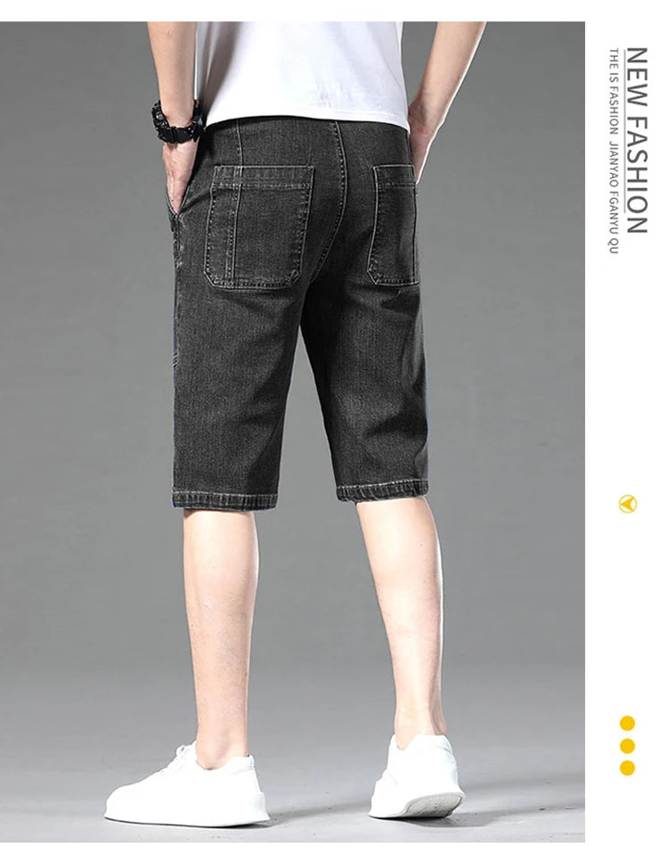 Jeans men's pants Korean version trendy jeans slim fit fashion shorts trendy breathable spring/summer multi bag work clothes cro