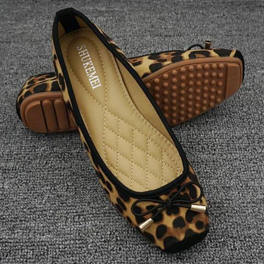 Neue Frühling Sommer Damen Ballerinas - Süße Flache Schuhe mit Schleife - Große Größe 42 Leopard Design