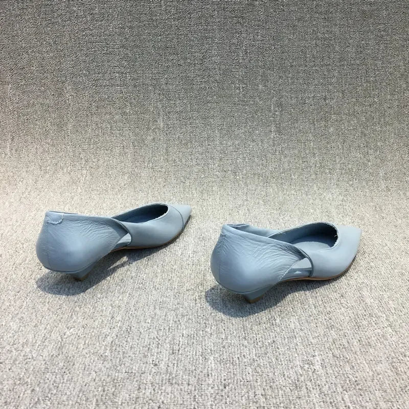 Shoes for Woman Comfortable Women's Summer Footwear Moccasins Blue Low Heel Elegant Pointed Toe High Quality Popular Heels