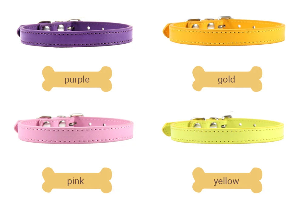 Haustier Halsband Bunt 2025 - PU Leder Personalisiert Name Katze Hund 16 Farben XS-XL