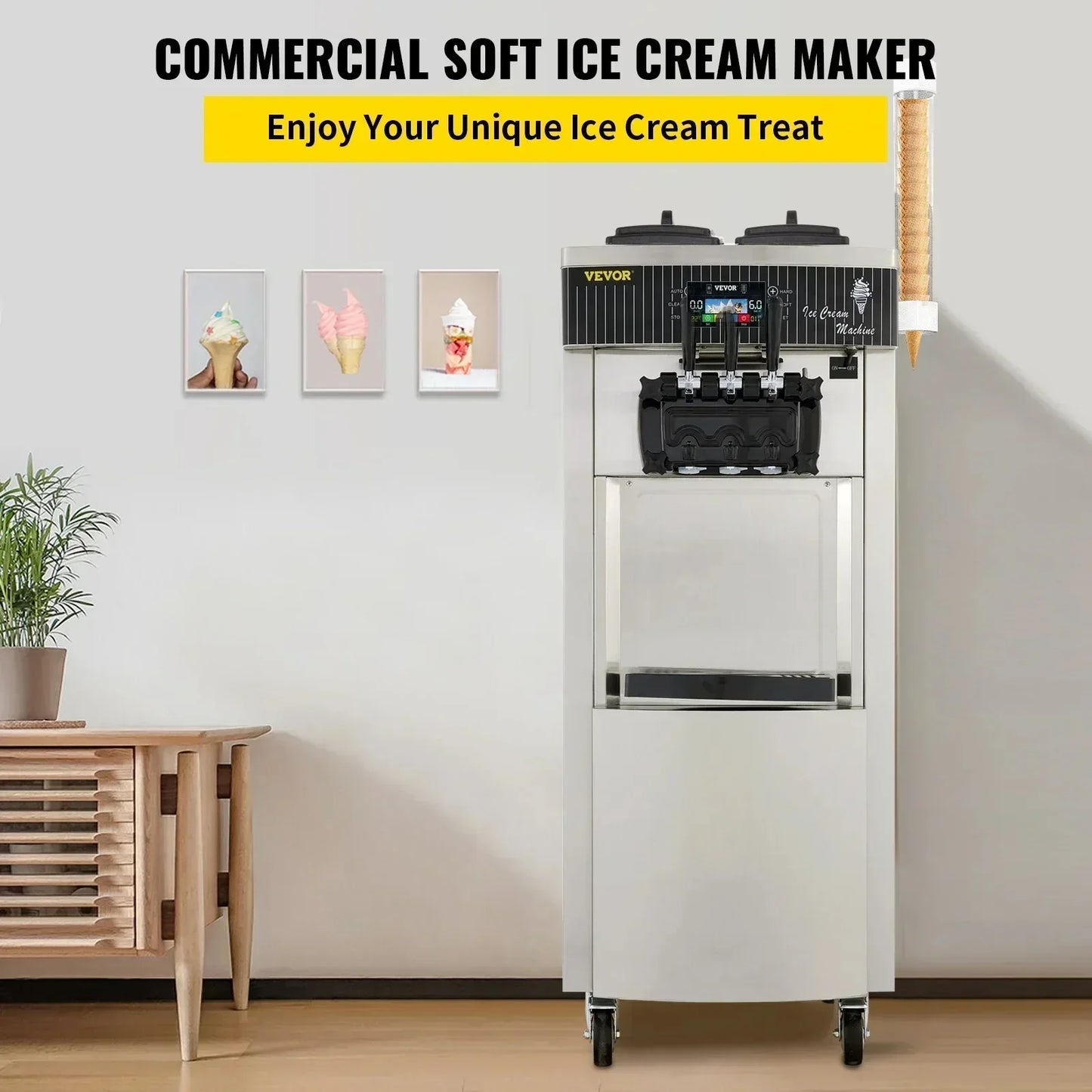 VEVOR 2200W Commercial Soft Ice Cream Maker Machine Ice Cream Maker Double 6L Hoppers Ice Cream Making Machine for restaurant