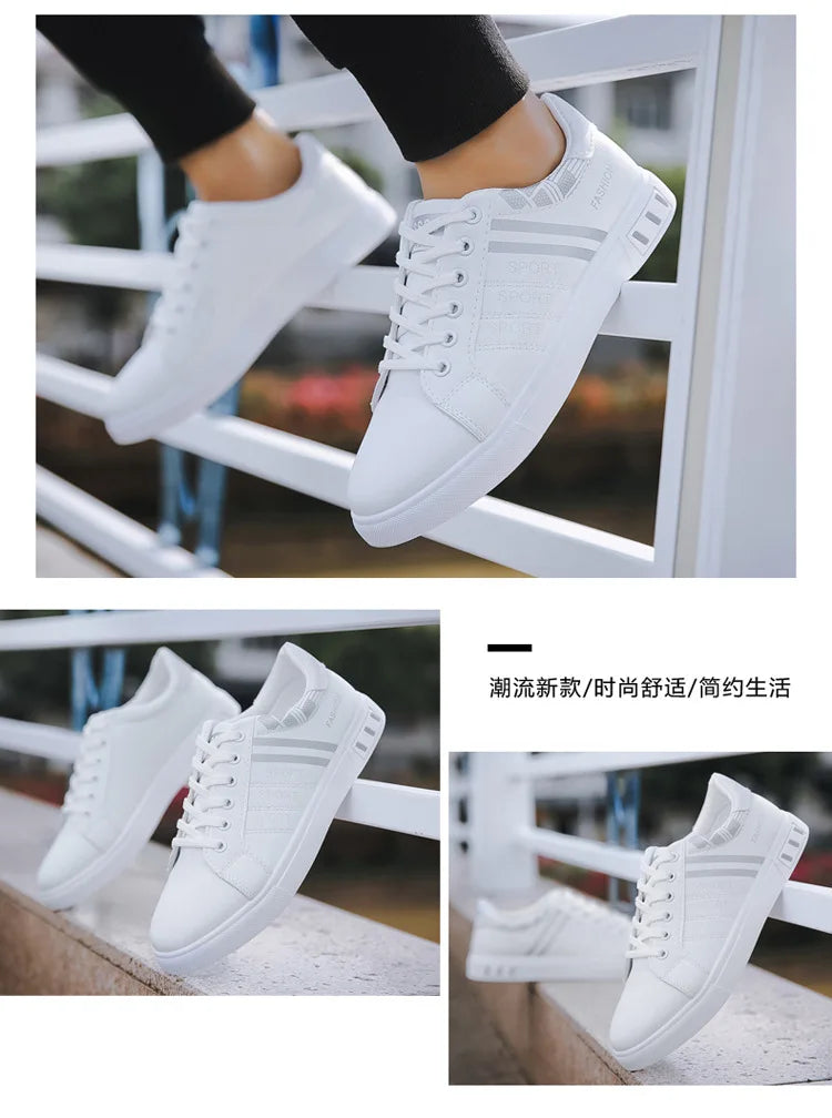 Men Shoes 2024 New White Fashion Sneakers Comfortable Leather Casual Flats for Male Plus Size Youth School Skateboard Sneakers