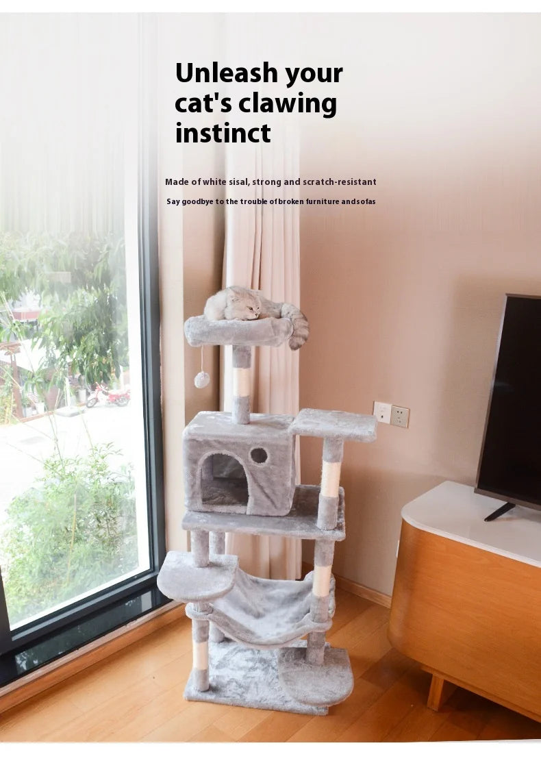 Large Wooden Cat Tree for Big Cats Multi Level Cat Climbing Tower with Scratching Posts and Cozy Condo