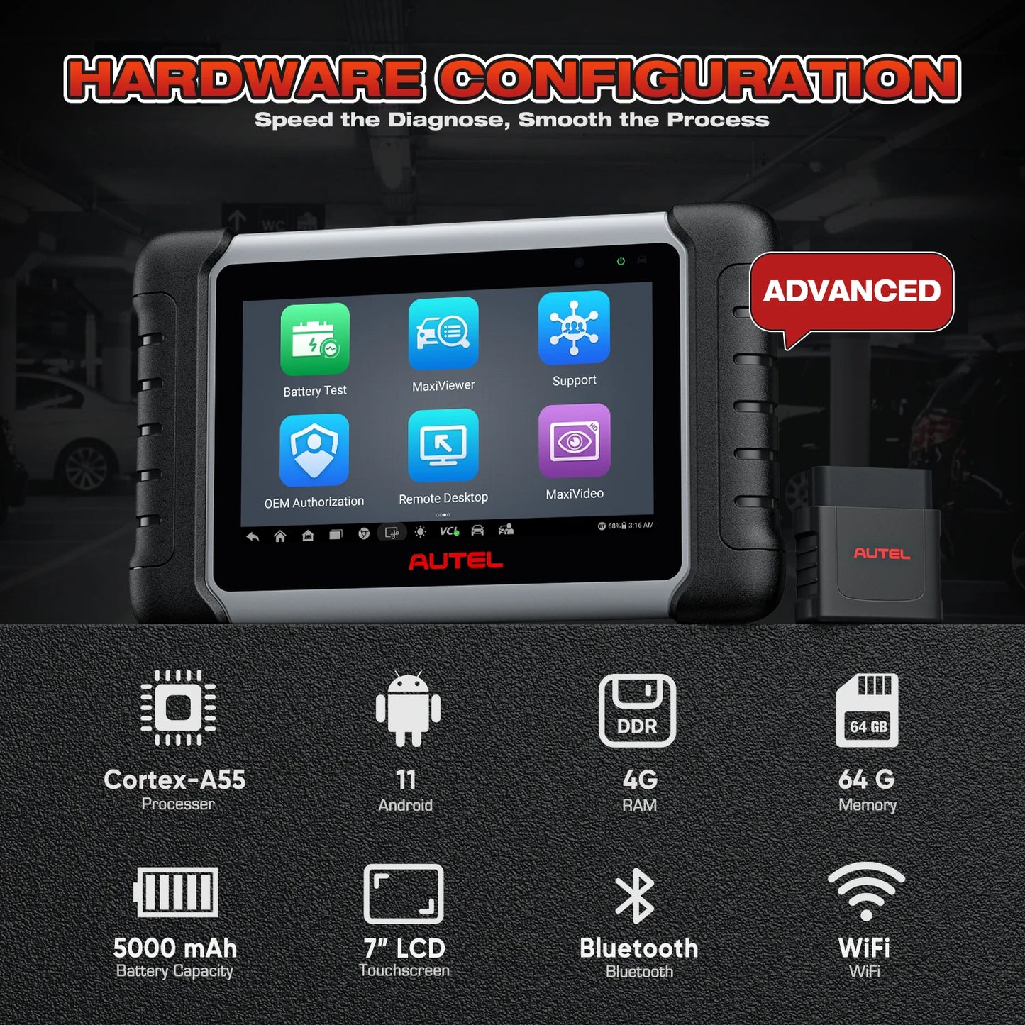 Autel MaxiCOM MK808BT Pro OBD2 Scanner Auto Diagnosegerät Code-Leser mit Aktiv-Test, Vollsystem-Diagnose, 28+ Services
