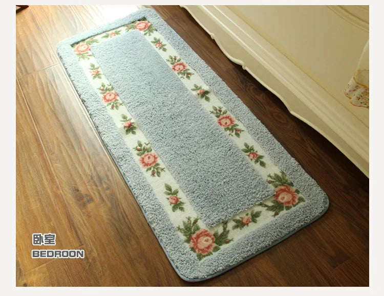 Pastoral Style Bedroom Carpet Bedside Mat Rectangle Floor Mat Water Absorbent Bathroom Mat Non Slip Doormat Kitchen Rug