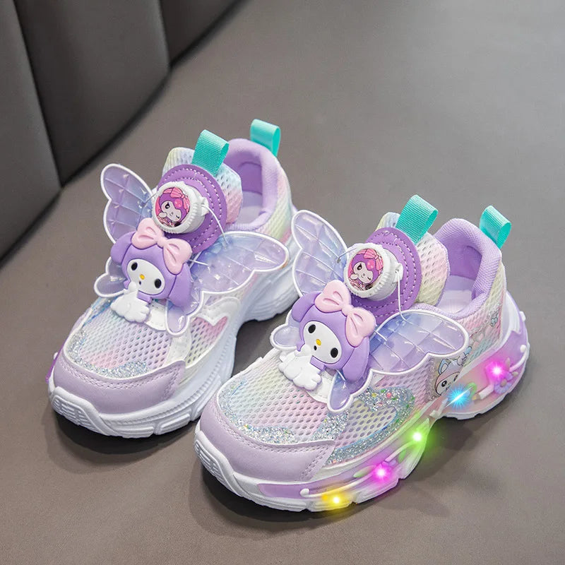 Sanrio Hello Kitty 2025 - Frühling Herbst Kinder Neu Sport Schuhe - Prinzessin Beleuchtung Casual Mädchen Rotierend Knopf Laufschuhe