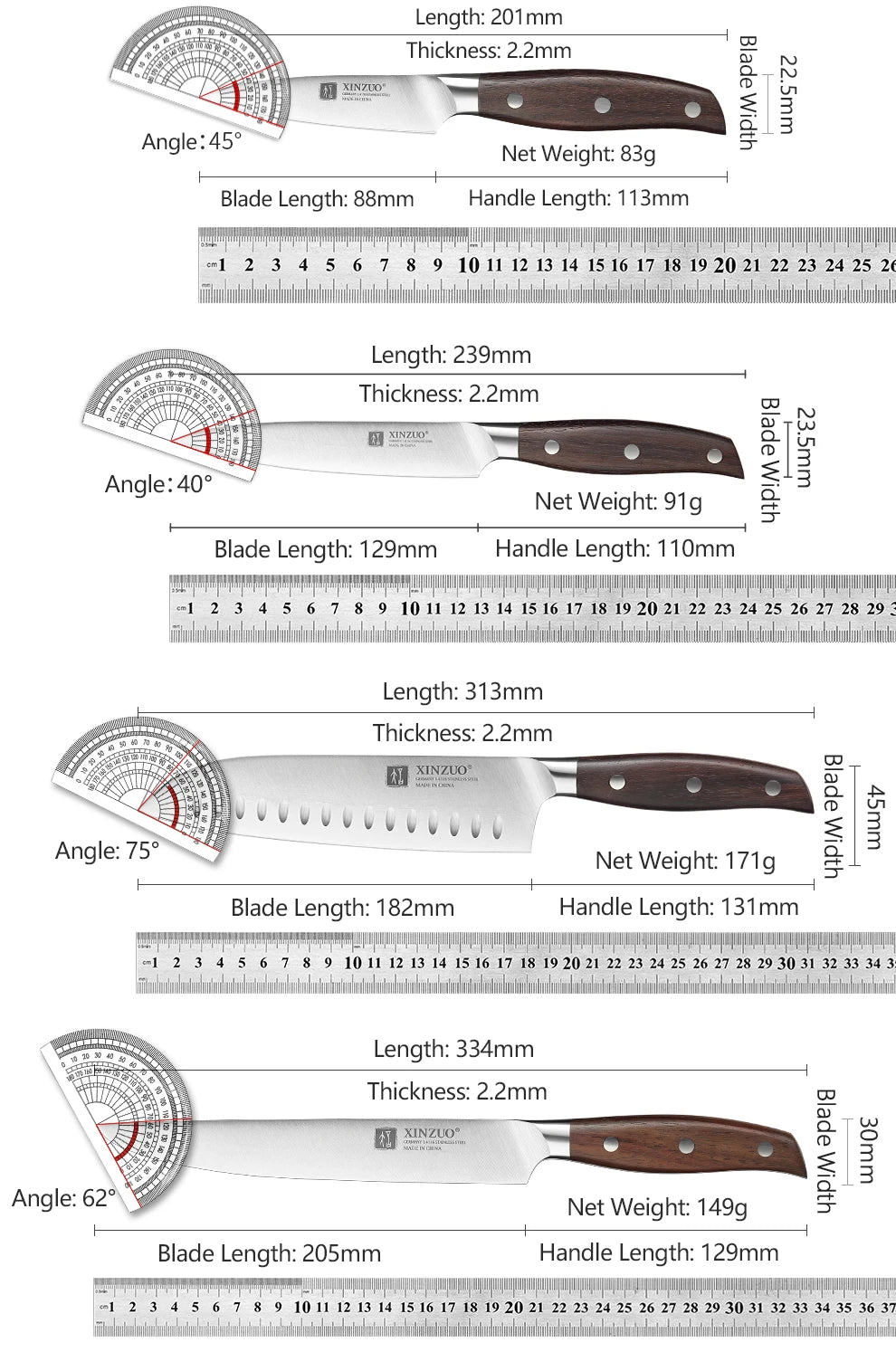 XINZUO 7PCS Knife Set German 1.4116 Stainless Steel Utility Slicing Chef Fruit Santoku Knives Multifunction Kitchen Scissors
