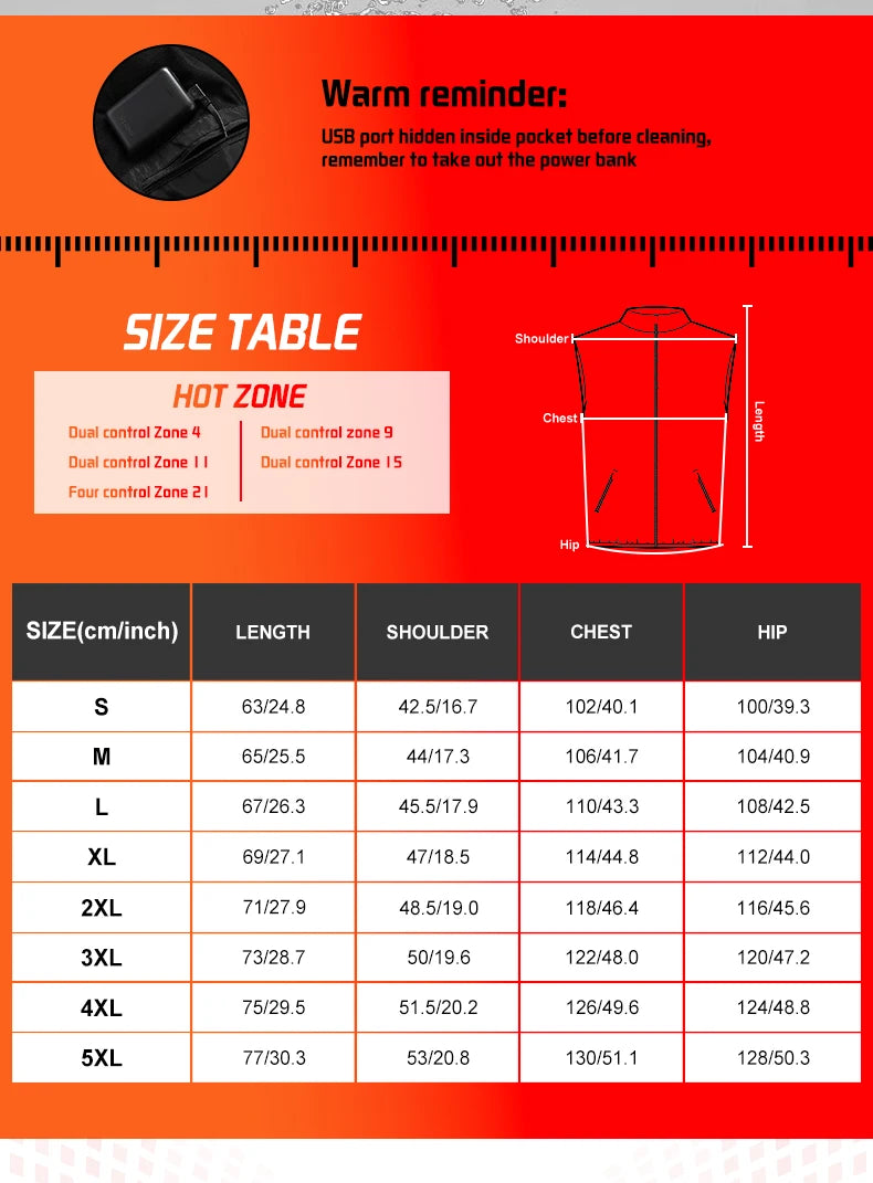 NUOYING Beheizte Weste USB Warmhaltejacke - Kapazität 2600mAh, Leistung 5V 2,0 A, Größe M