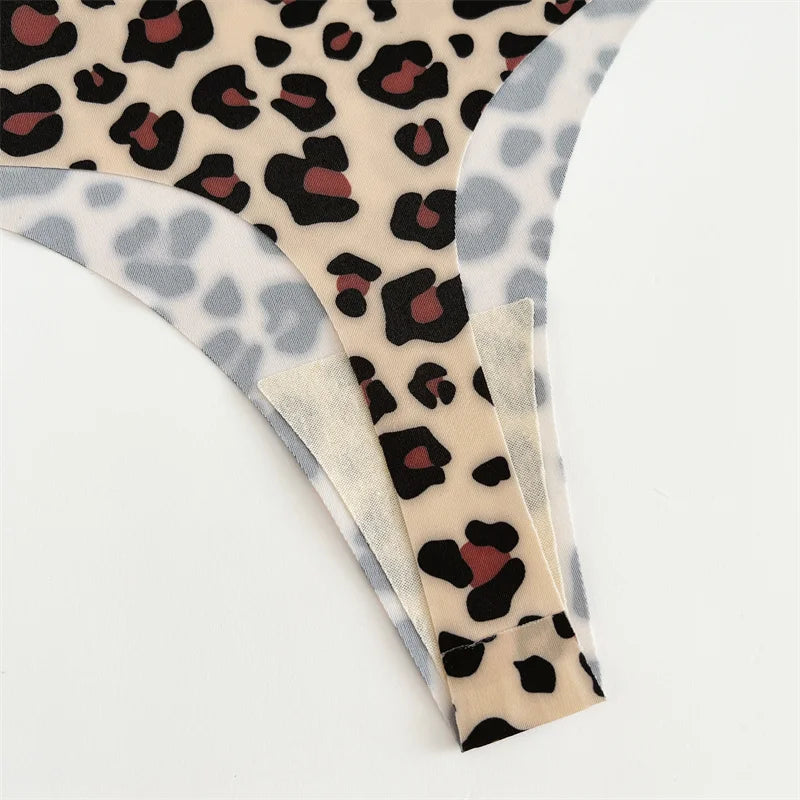 All Of Me Damen-Unterwäsche 2025 - 3er-Set Ice Silk nahtlose Strings Leopard & Schmetterling Print
