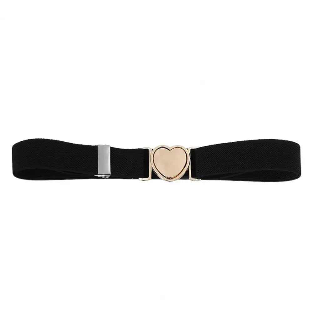 Unisex Belt Contrast Color Banded Metallic Heart Buckle Waistband Adjustable Elastic Band Girl Waist Strap Elastic Waist Band