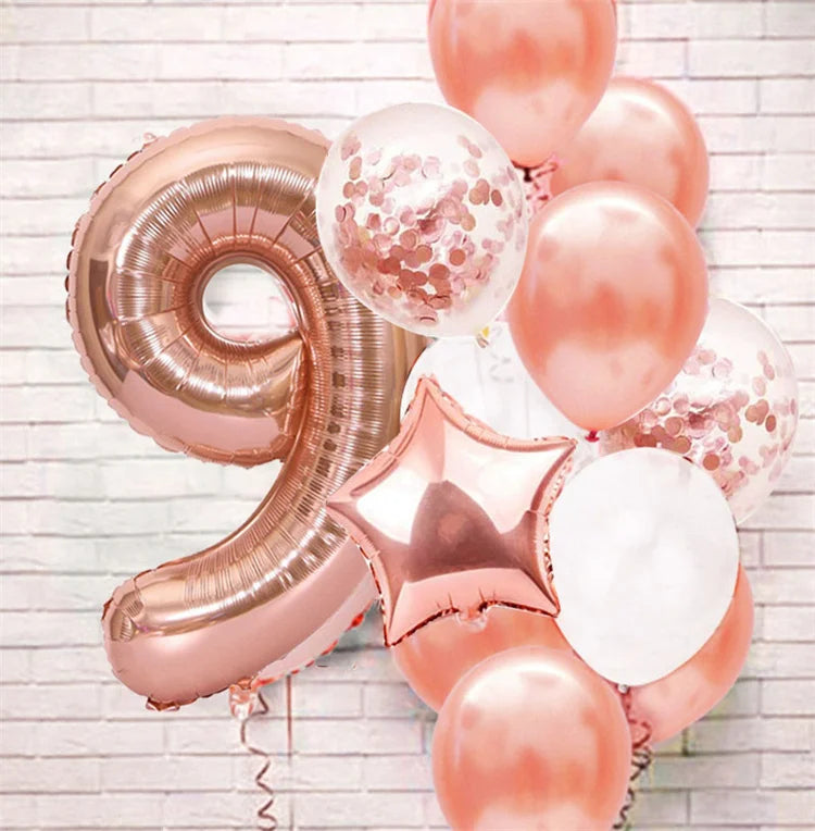 RoseGold Zahlenballons 32 Zoll Roségold - 13er Set 32cm