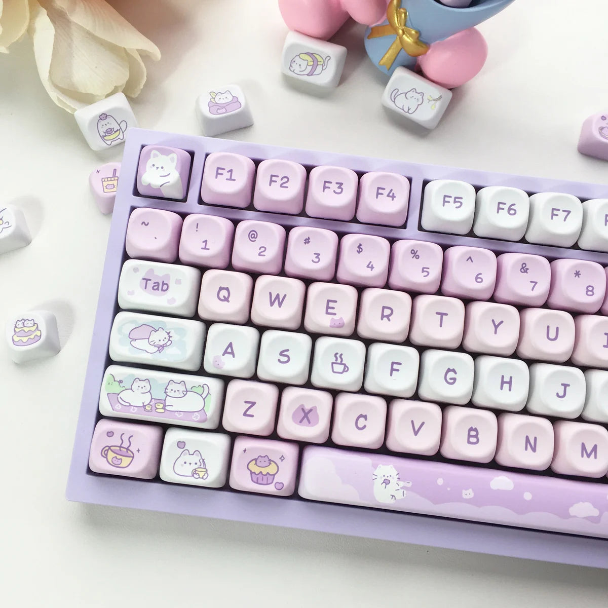 USLION 95Keys Dessert Cat Theme Keycaps MOA Profile PBT Key Caps Kit für 61/64/68/84/75/87Keys GMK67 Gaming Mechanical Keyboard