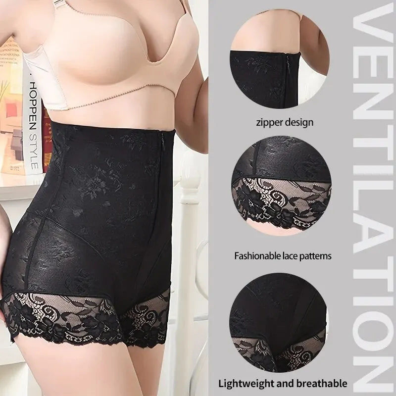 New Women's Lace and Lace Decoration High Waist Abdominal and Hip Lifting Front Button Zipper Women's High Waist Shaped Shorts