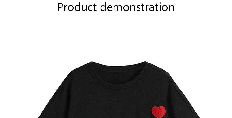 Woman T-shirts 2022 New Summer Cotton Chiffon Tops Casual Short Solid O-Neck Heart Girls T-shirt Y2k Top