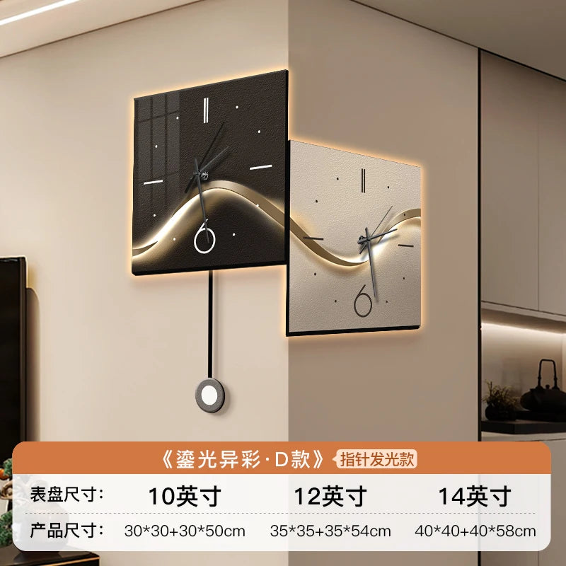 Home Decor Rear LED Light Corner Wall Clock Home Living Room Decorative Corner Double Sided Clock Digital and Analog Clocks