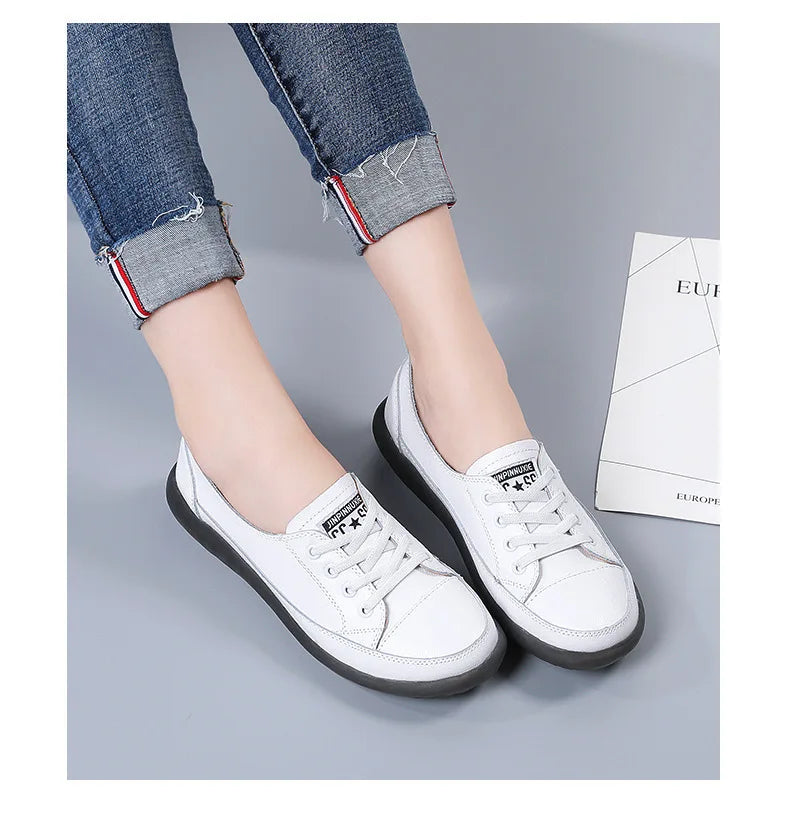 Ladies Sneakers 2024 Spring Genuine Leather Casual Walking Shoes Women Fashion Summer Flats Youth Girl Student Jogging Trainers