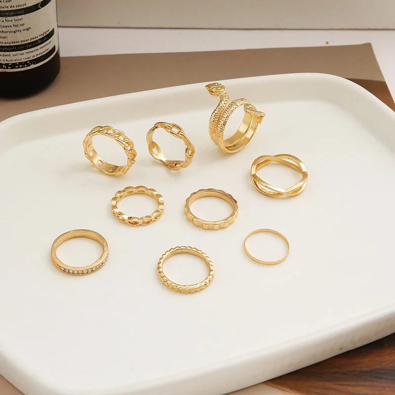 Zhejiang Schlange Ring Set Boho - 9 Stück Gold Offen