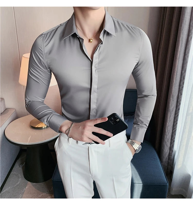 8Farben SlimFit Langarmhemd - Gr. M-L, Feiner Stoff