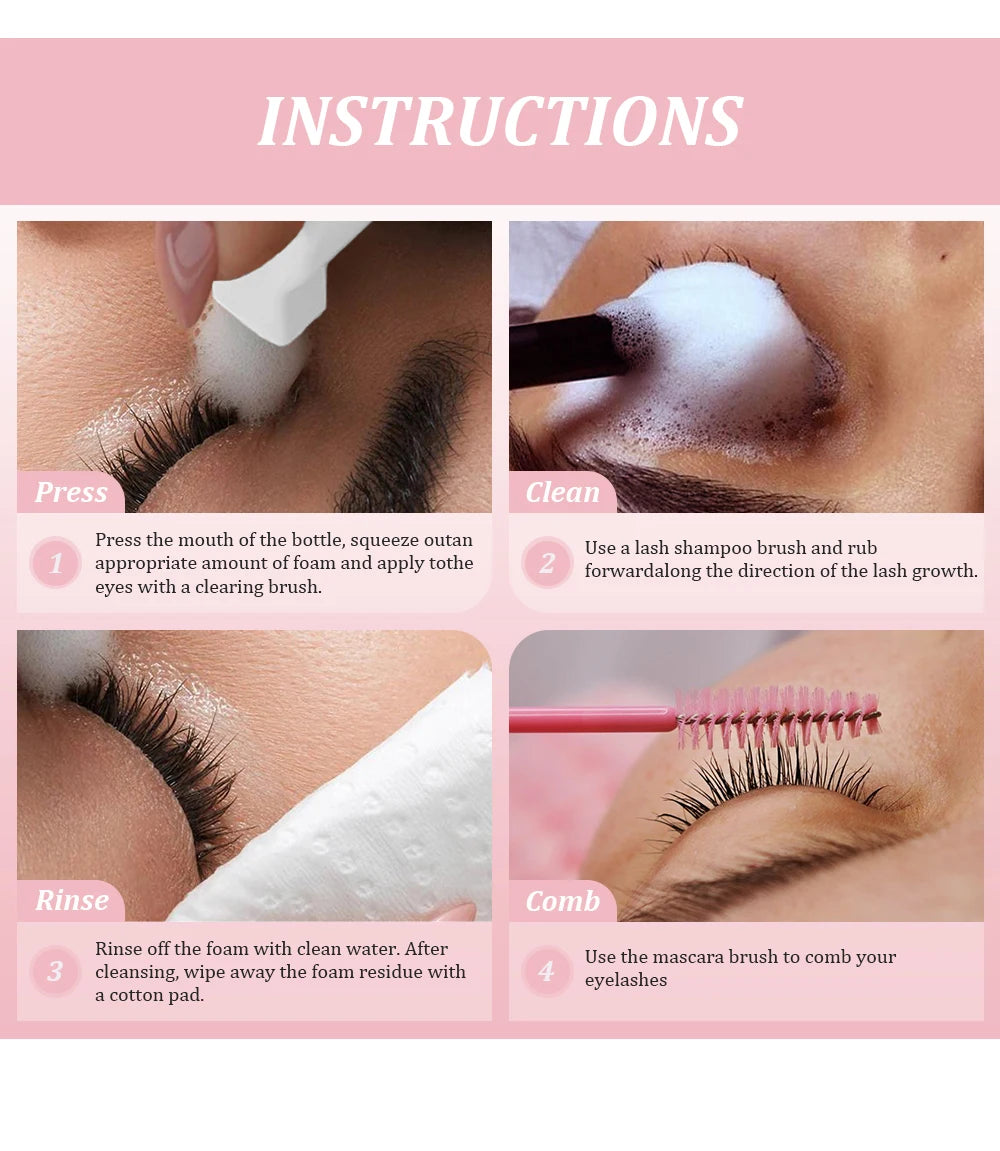 NATUHANA 60ml Gentle Lash Cleansing Mousse No Irritation Eyelash Shampoo for Extensions Grafting Makeup Remover Glue Cleanser