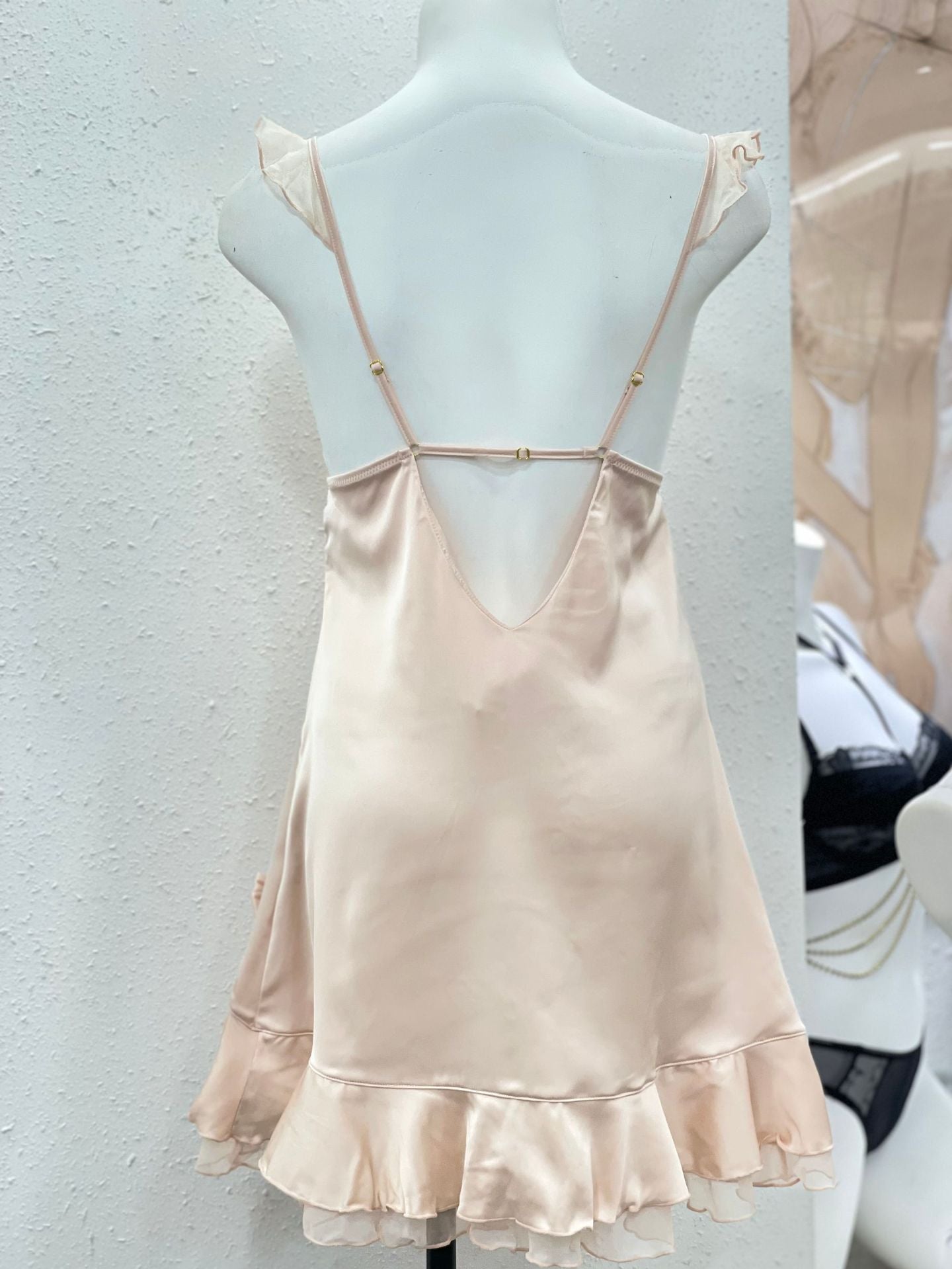 Elegante Schlafdress Elegant Dessous Weiche Eis-Seide Nachthemd Rüschen Swing-Kragen-Nachthemden Babydoll für Frauen