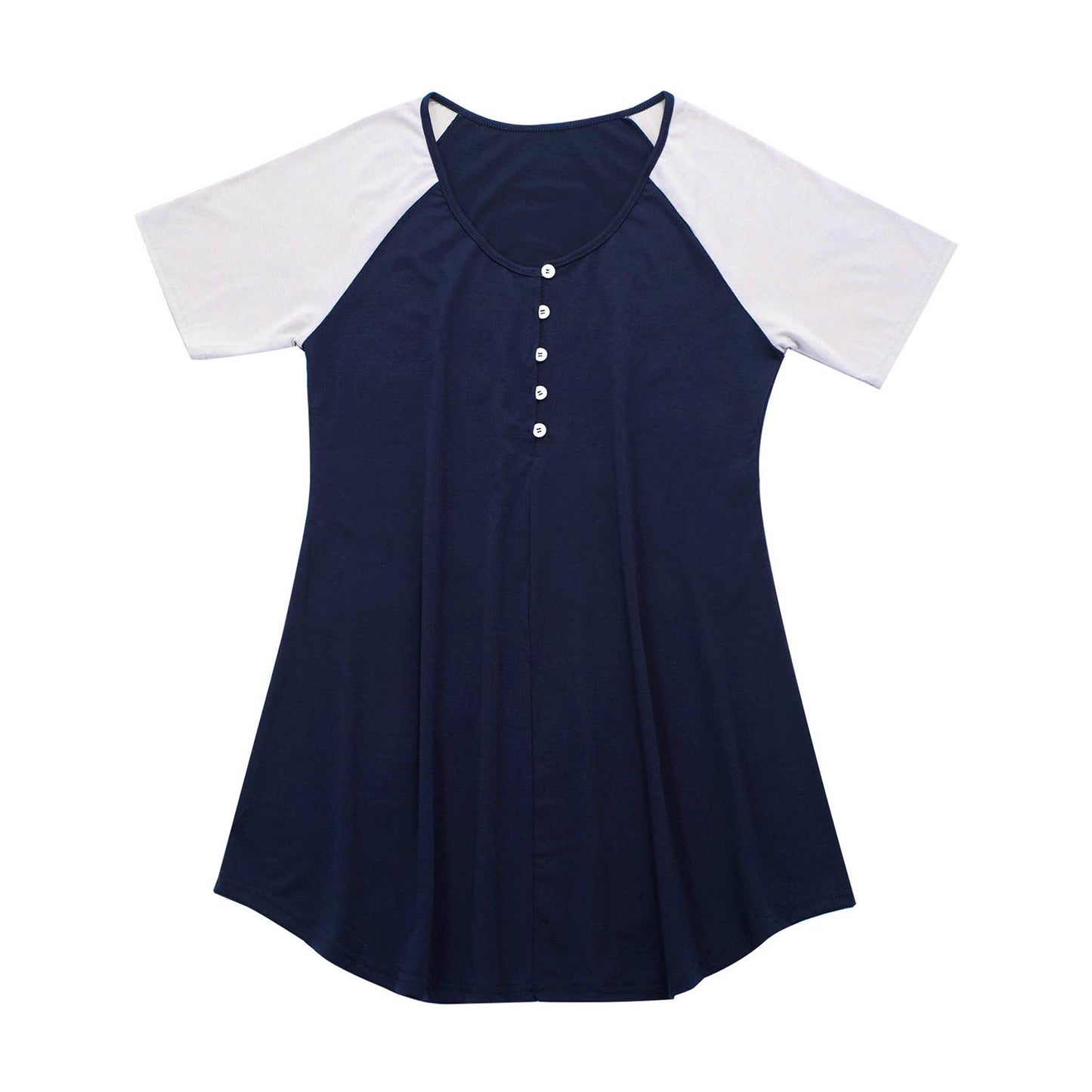 Schwangere Frauen Kurz Ärmel Casual Kleid 2025 - Rund Hals Knopf Verschluss Patchwork - Locker Stillen Kleider Mutterschaft Kostüm