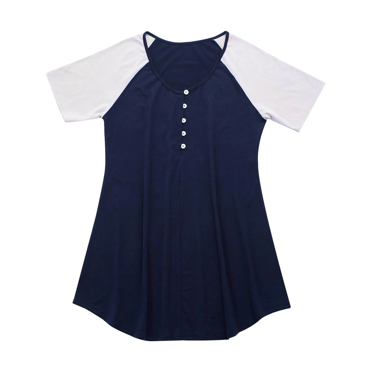 Schwangere Frauen Kurz Ärmel Casual Kleid 2025 - Rund Hals Knopf Verschluss Patchwork - Locker Stillen Kleider Mutterschaft Kostüm