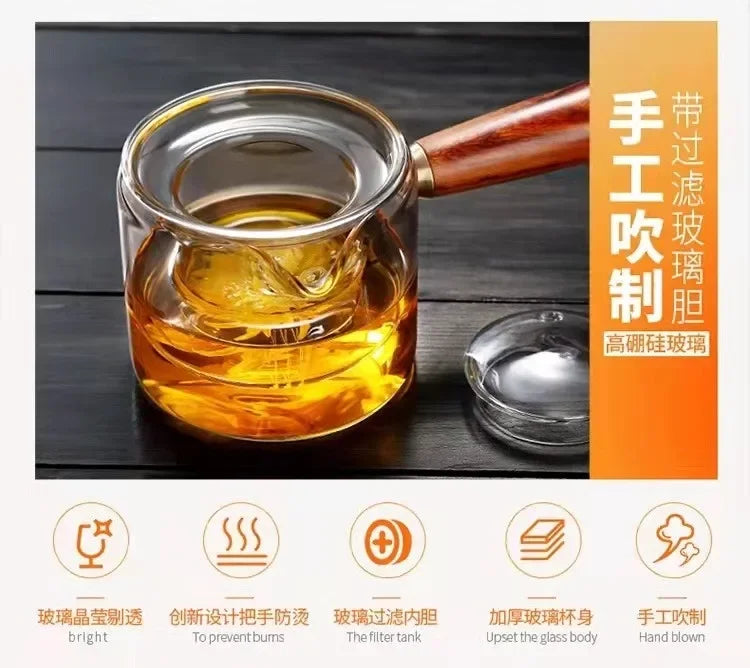 Japanese Glass Teapot with Side Handles Tea Pot with Wooden Handles Kung Fu Tea Set Thickened Tea Maker Intuitive