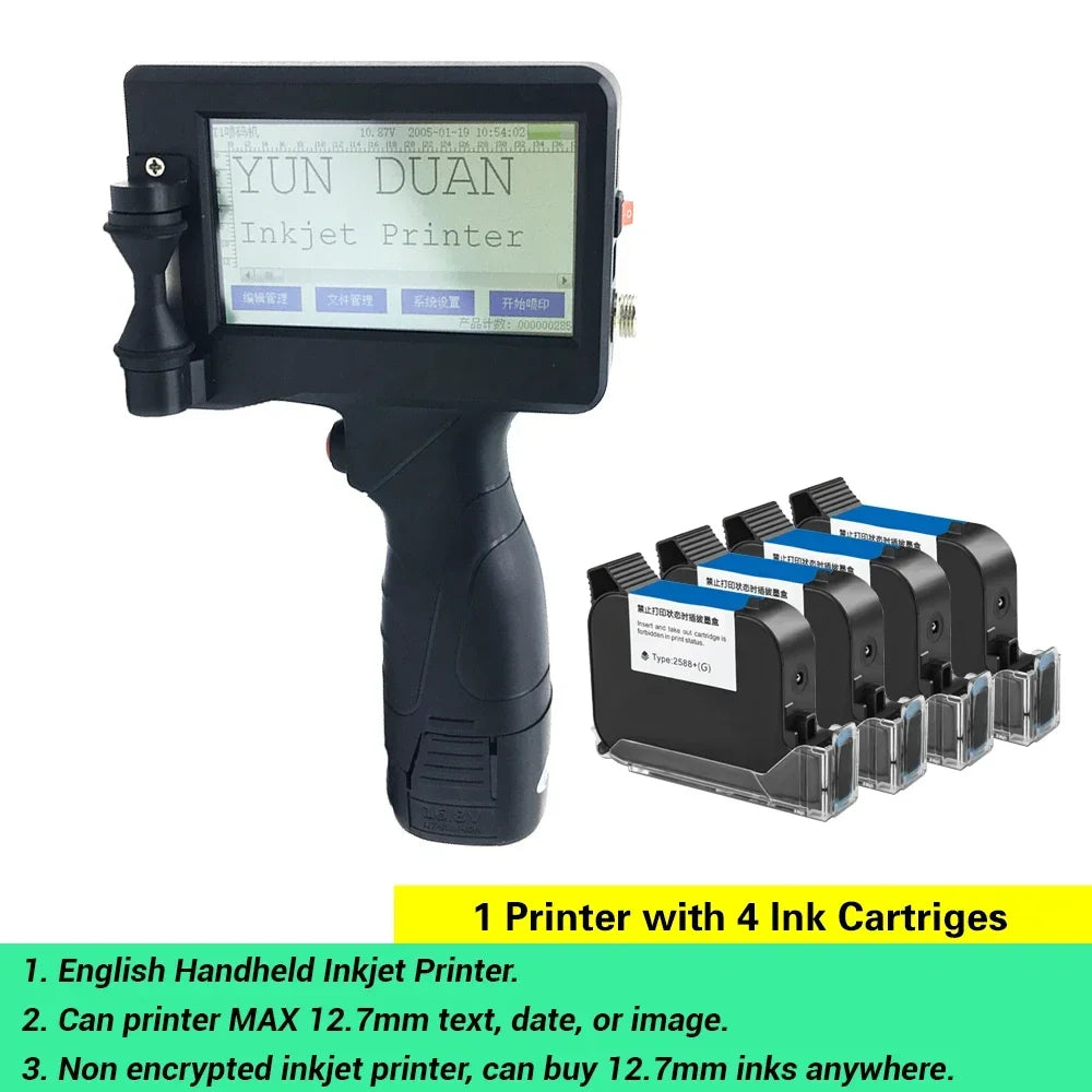 YUN DUAN Handheld Tintenstrahldrucker Schnell Trocknende Tinte Tintenstrahldrucker Tragbar Drucker Für Ablaufdatum Logo Plastikbeutel Glasflasche