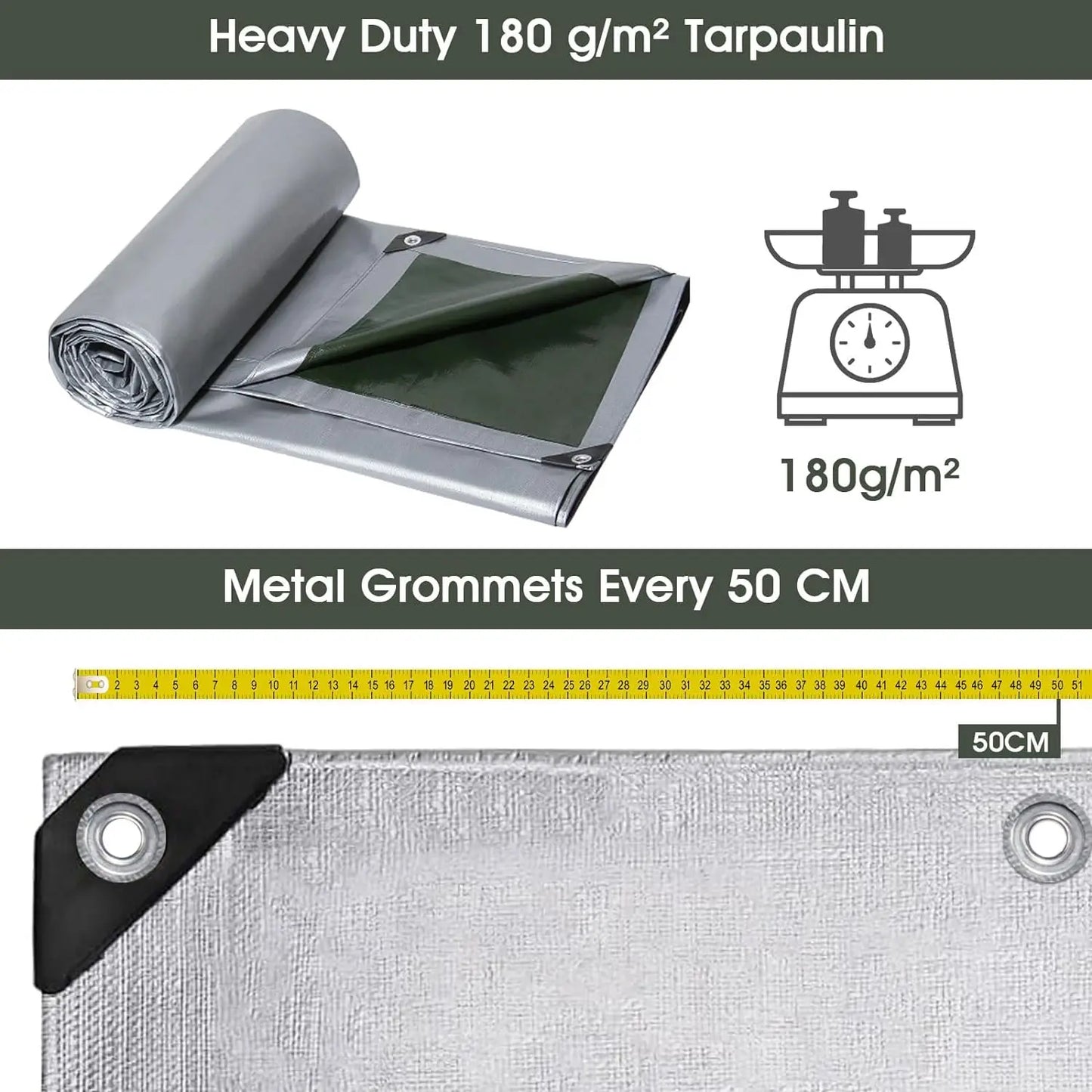 Tarpaulin Waterproof Fabric Tarpaulin 180 g/m² PE Tarpaulin UV Resistant Weatherproof for Garden Furniture Pool Wood Car Boat