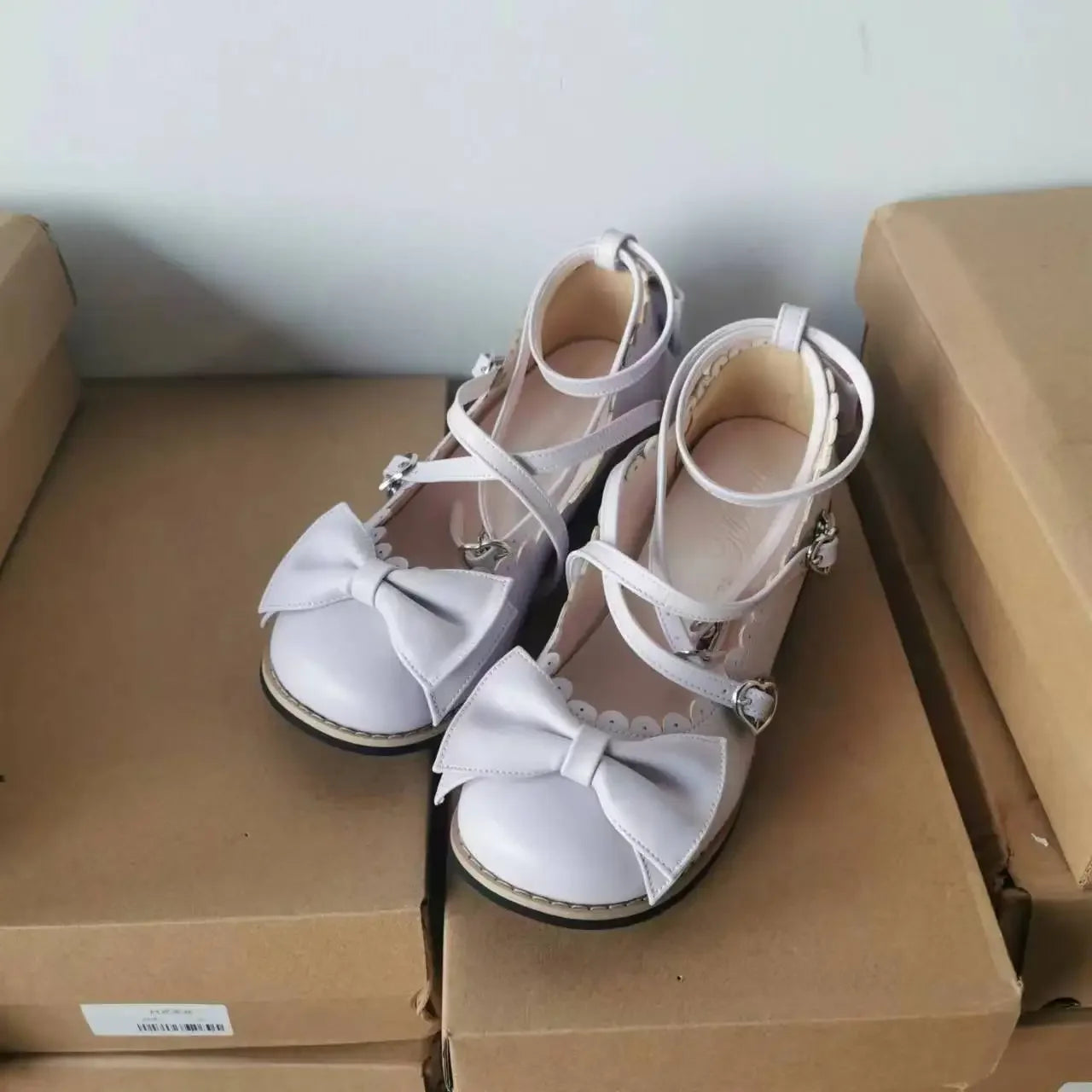 Lolita Schuhe Damen 2025 - Flats Low Round Cross Straps Schleife - Süße Mädchen Prinzessin Tea Party Schuhe Studenten 34-41