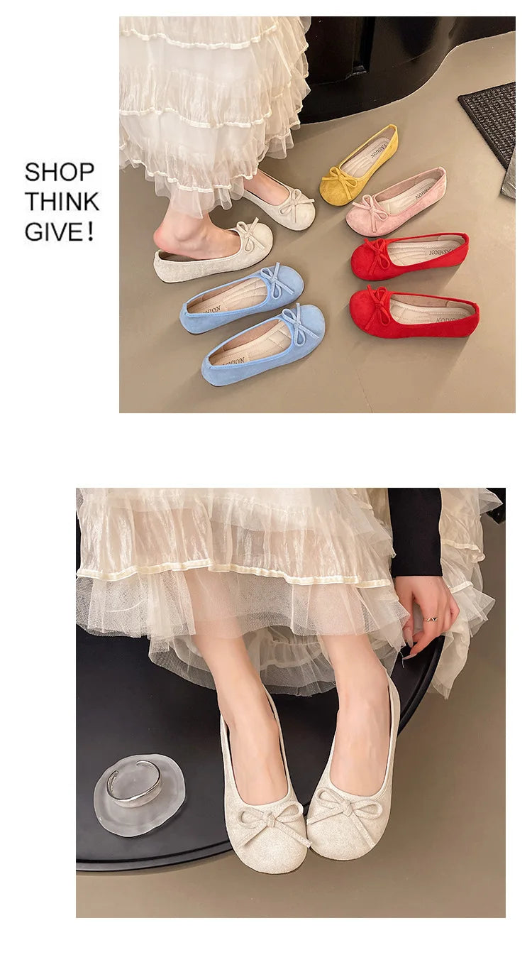 Frauen Ballett Flache Schuhe 2025 - Vier Jahreszeiten Komfortabel Anti Rutsch - Outdoor Casual Schuhe Fashion Schleifenknoten Retro Candy Farbe Damen Schuhe