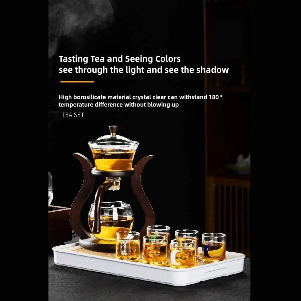 Tea Pot Glass Kettle Automatic Teapot with Strainer Magnetic Infuser Wood Holder Heat Resistant Coffee Pot Bowl Cups Set Jug 주전자