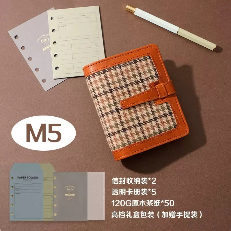 pu Leather Small Notebook Student Binder M5 Notepad Girls Portable Card Holder Simple Niche Design