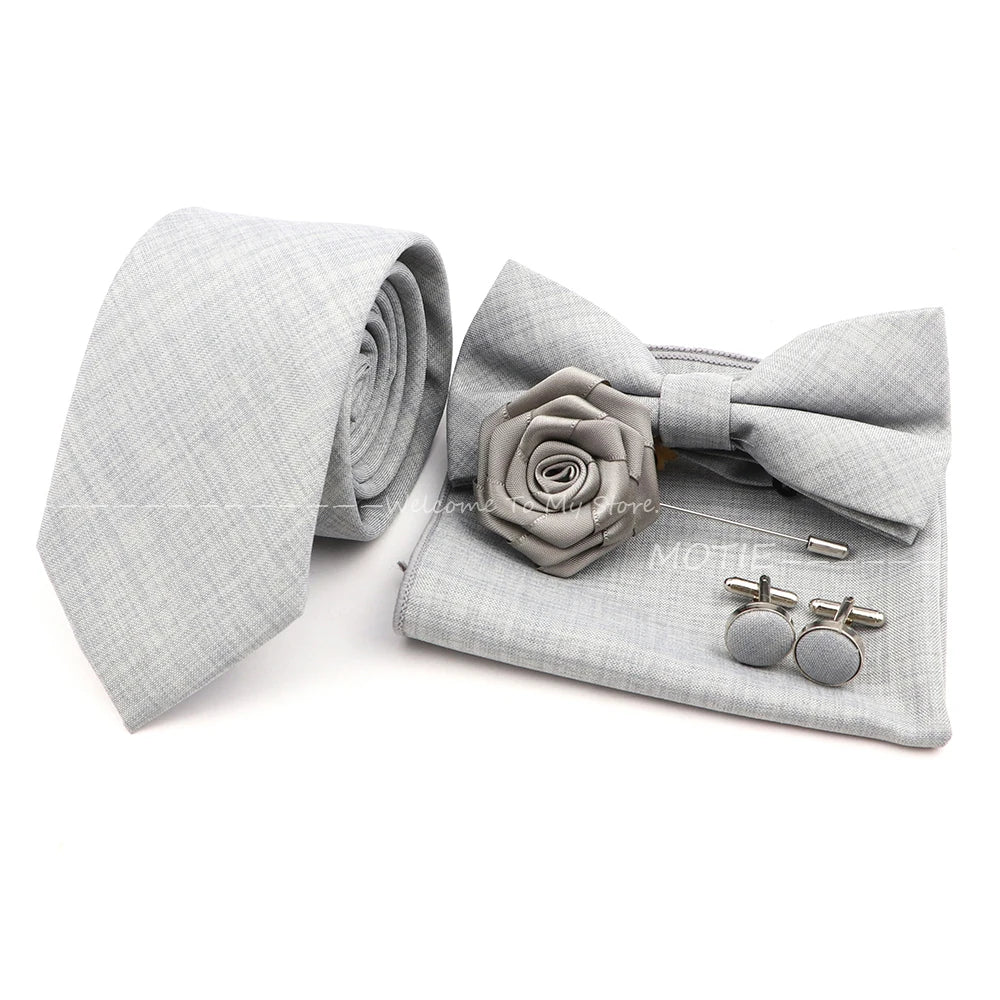 Set de accesorii bărbătești cu design nou, 27 de culori: batistă clasică din bumbac, butoni, papion pentru nuntă, petrecere, cadouri