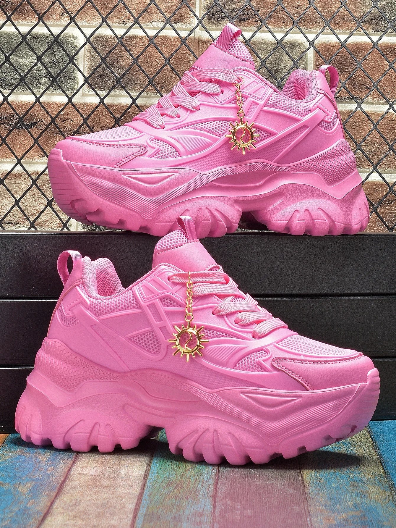 Women's fashion casual shoes Lightweight wear resistant non-slip platform sneakers high water platform pink heels for women