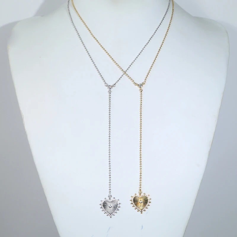 Gold Color Bead Chain Love Heart Pendant Micro Pave Sparking Cz Long Y Lariat Sexy Necklace Women Boho Sweater Chain Jewelry