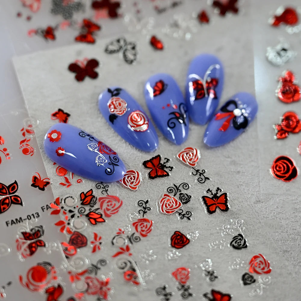 MingLee Nail Art Schmetterling Rose - 30 Stk, Selbstklebend