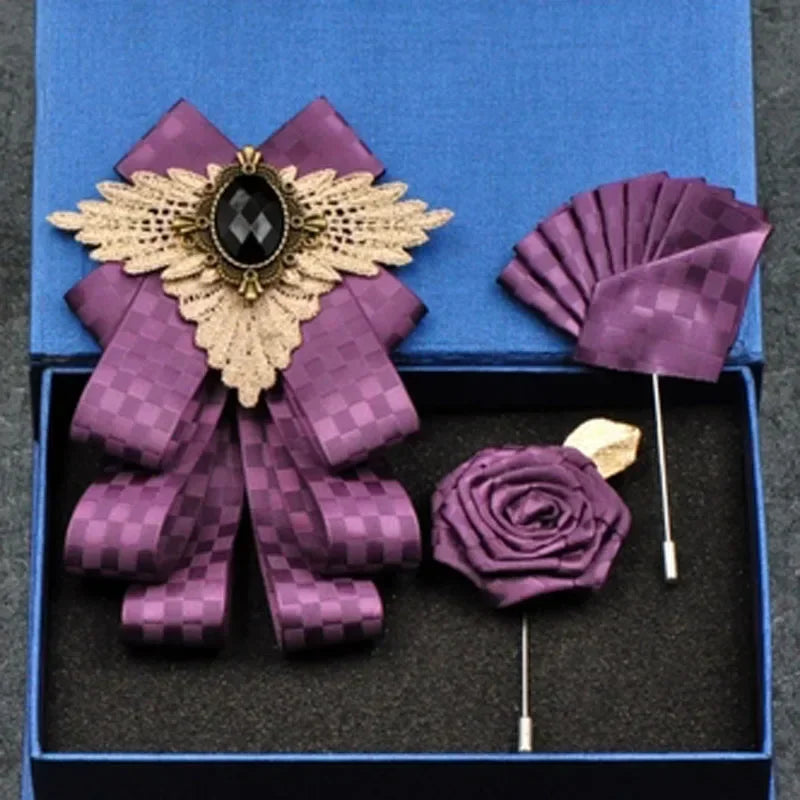 Hochzeits-Set 2025: British New Fashion Men's Wedding Performance Groom - Wedding-Party Flower Collar Bow Tie Pocket Towel Square Set Men Accessories Collection