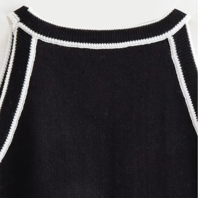 TRAF Tops for Women 2023 Crop Top Black elegant Sleeveless Knitted Fabric Women's Vest Tank top Female youthful women's clothing