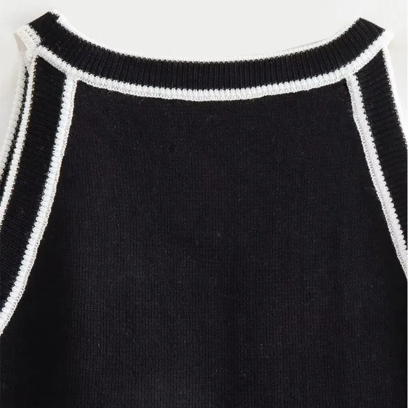 TRAF Tops for Women 2023 Crop Top Black elegant Sleeveless Knitted Fabric Women's Vest Tank top Female youthful women's clothing - Golden Bridge Store