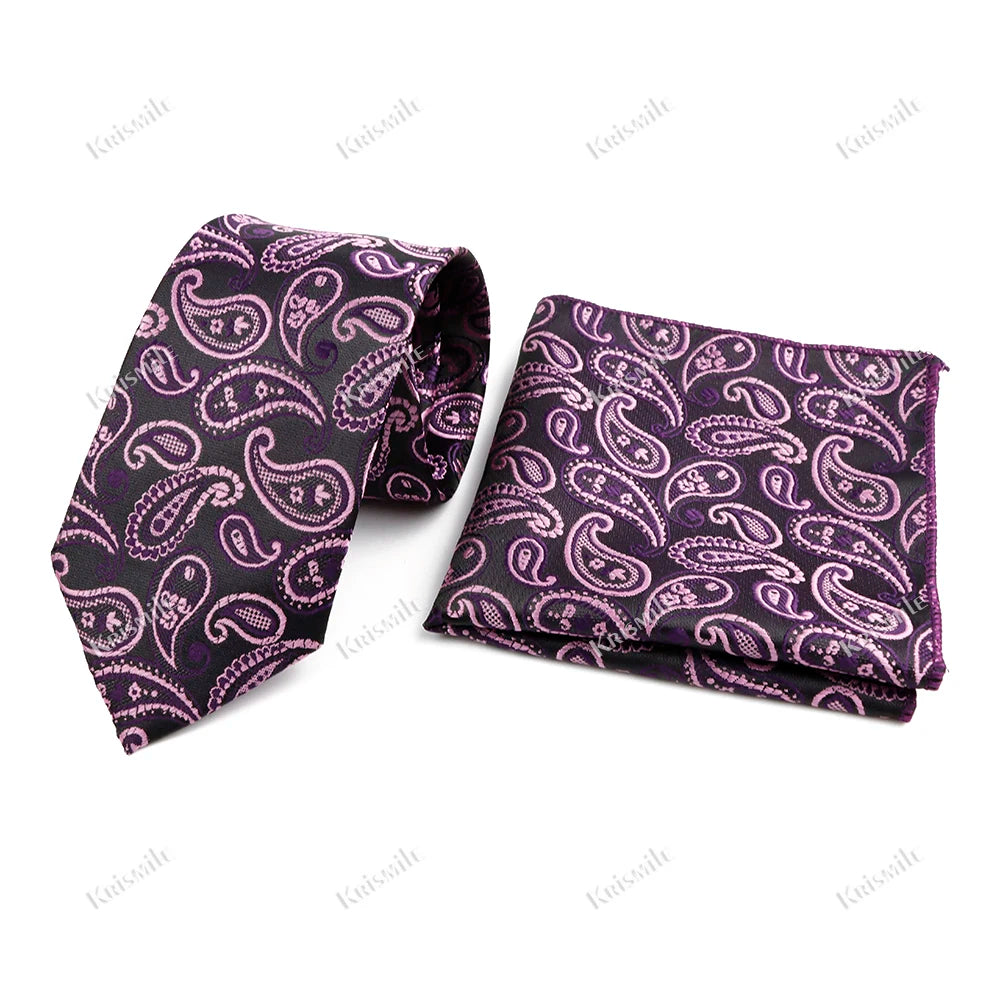 Novelty Paisley Tie Pocket Square Set For Men Skinny Slim 6cm Necktie Fit Business Wedding Party Stage Host Daily Wear Accessory