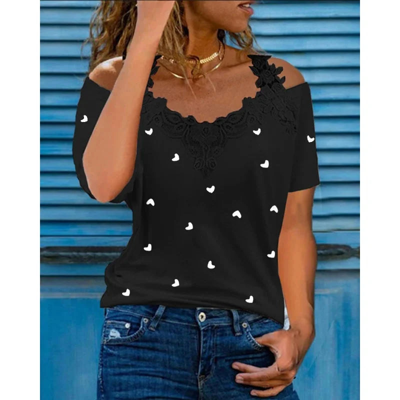 INPETAL T-Shirt V-Ausschnitt Bestickt - Polyester S-3XL