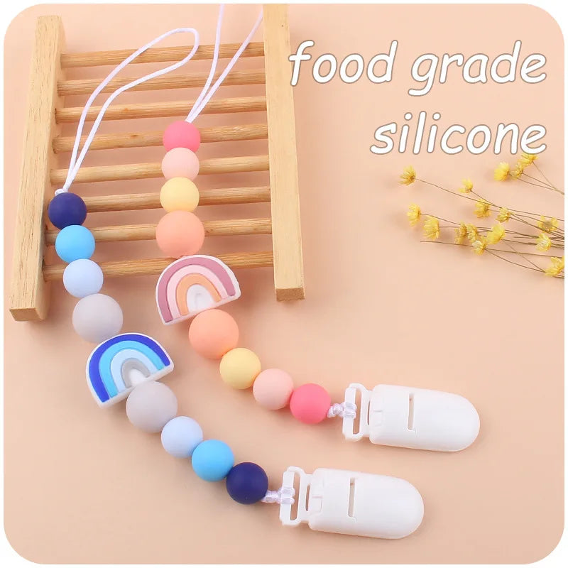 Baby Pacifier Clip Newborn Cartoon Rainbow Silicone Pacifier Chain Infant Nipple Soother Chain Clips Holder Nursing Toys