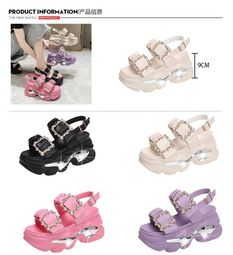 Women's Bling Strap Chunky Sandals Summer 2023 Thick Bottom Wedges Beach Slippers Woman Fashion Pink High Platform Sandals Mujer