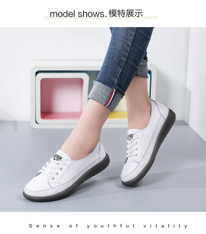 Ladies Sneakers 2024 Spring Genuine Leather Casual Walking Shoes Women Fashion Summer Flats Youth Girl Student Jogging Trainers